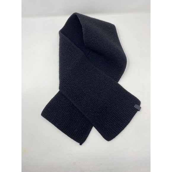 AllSaints Scarf Mens Black Wool Merino Narrow Rib Winter Knit Logo Cold Weather - Picture 1 of 7